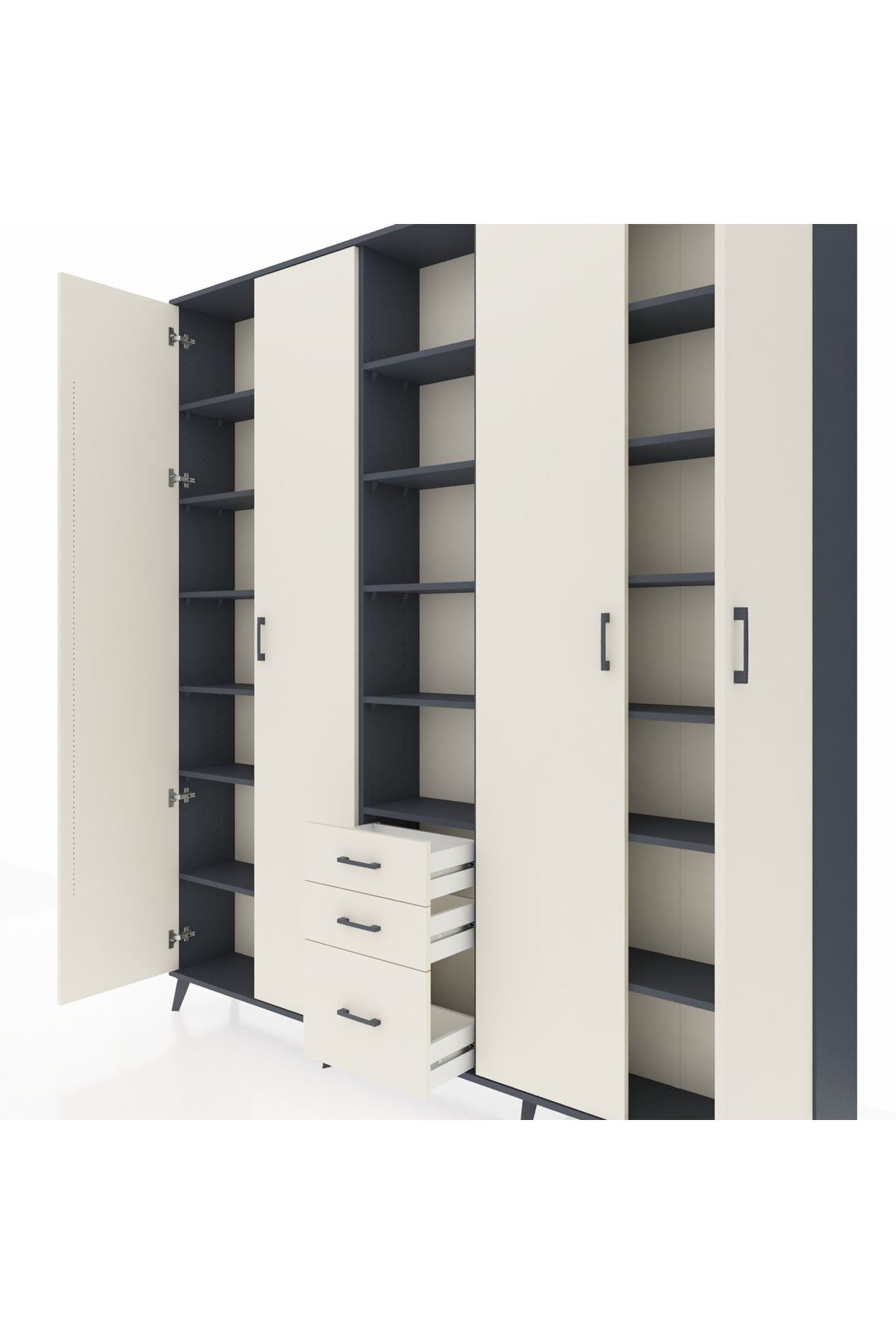 Arges Gardrop 17 Raflı 3 Çekmeceli 4 Kapaklı 220x30x243 Antrasit-Aytaşı