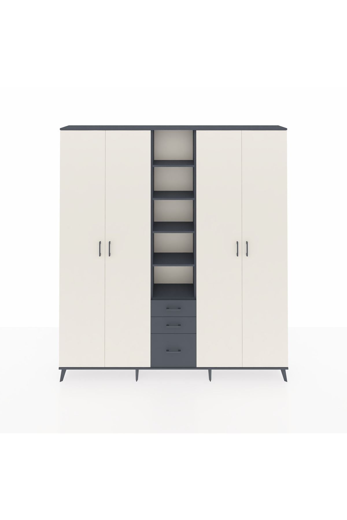 Arges Dolap 17 Raflı 3 Çekmeceli 4 Kapaklı 220x30x243 Antrasit-Aytaşı/Antrasit