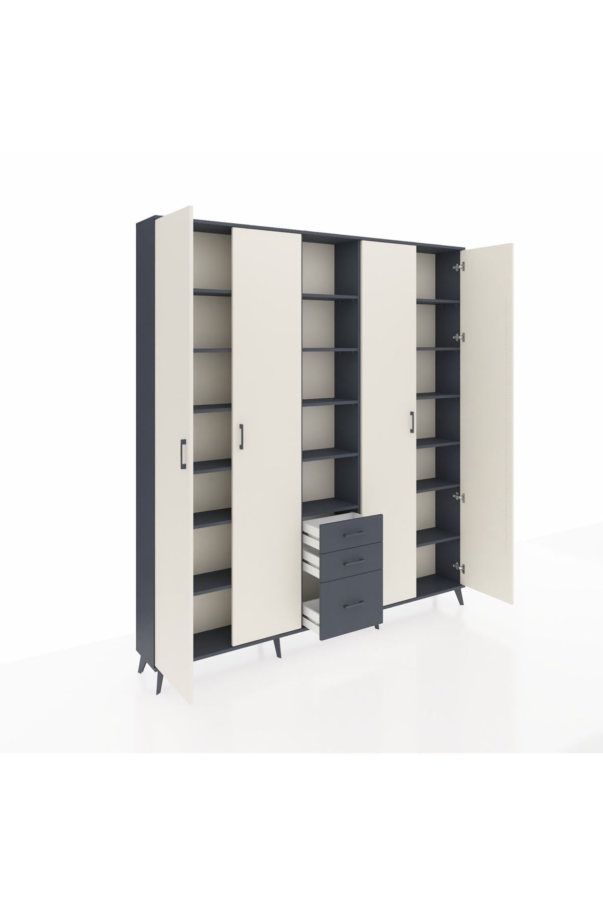 Arges Dolap 17 Raflı 3 Çekmeceli 4 Kapaklı 220x30x243 Antrasit-Aytaşı/Antrasit