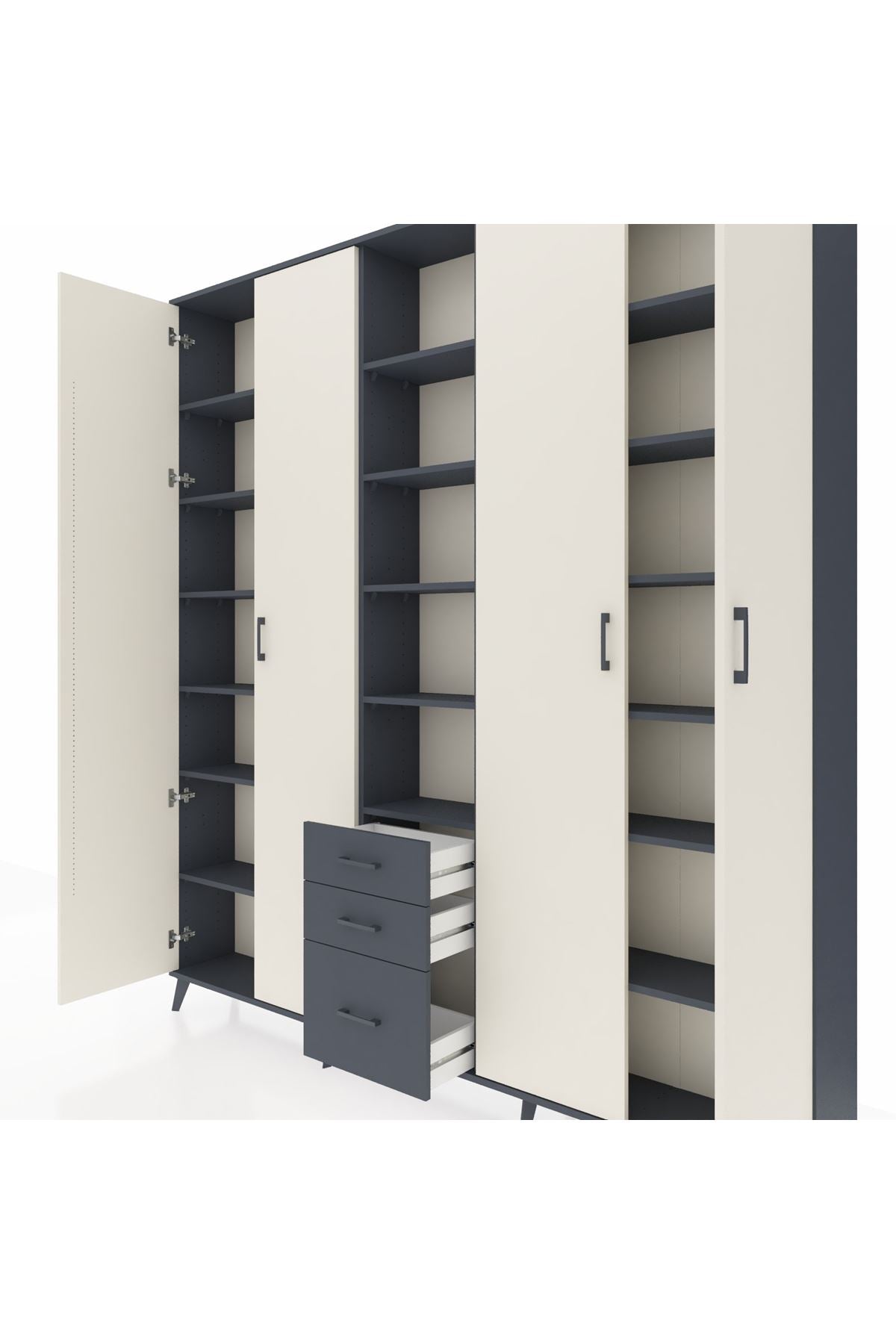 Arges Dolap 17 Raflı 3 Çekmeceli 4 Kapaklı 220x30x243 Antrasit-Aytaşı/Antrasit
