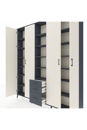 Arges Dolap 17 Raflı 3 Çekmeceli 4 Kapaklı 220x30x243 Antrasit-Aytaşı/Antrasit