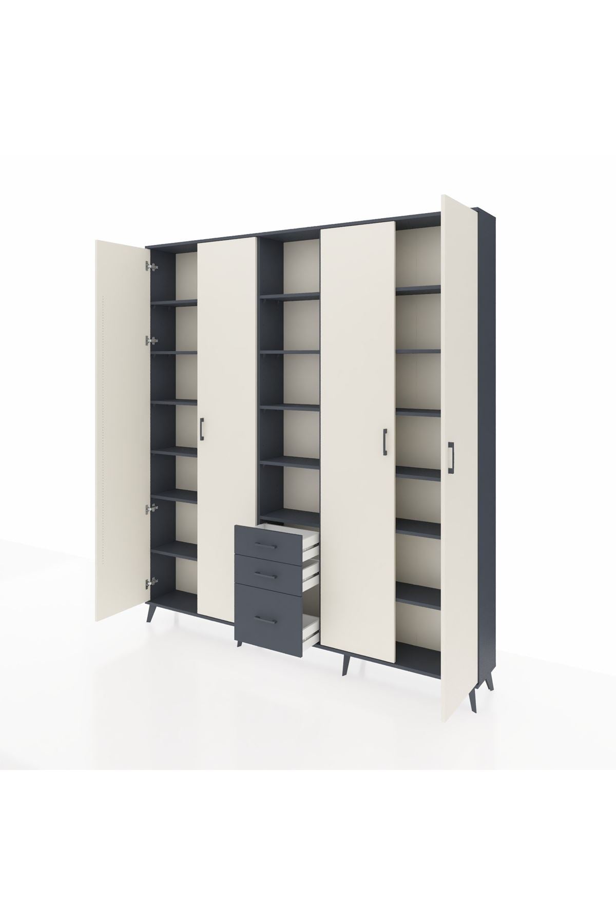 Arges Dolap 17 Raflı 3 Çekmeceli 4 Kapaklı 220x30x243 Antrasit-Aytaşı/Antrasit