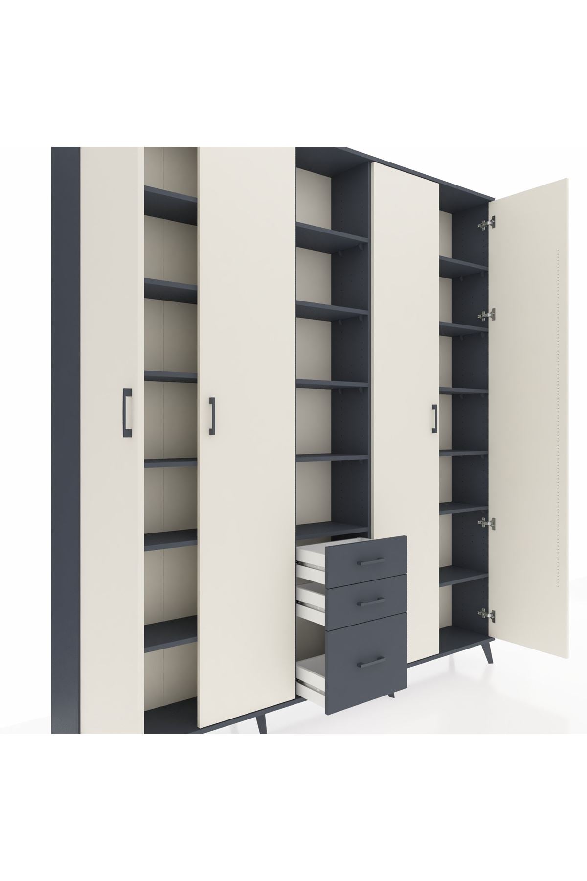 Arges Dolap 17 Raflı 3 Çekmeceli 4 Kapaklı 220x30x243 Antrasit-Aytaşı/Antrasit