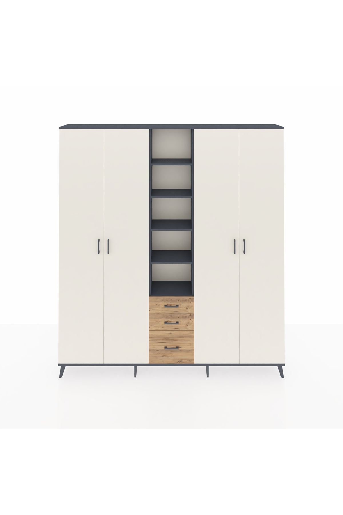 Arges Dolap 17 Raflı 3 Çekmeceli 4 Kapaklı 220x30x243 Antrasit-Aytaşı/Çam