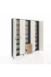 Arges Dolap 17 Raflı 3 Çekmeceli 4 Kapaklı 220x30x243 Antrasit-Aytaşı/Çam