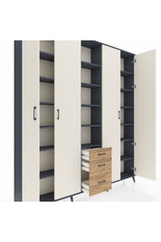 Arges Dolap 17 Raflı 3 Çekmeceli 4 Kapaklı 220x30x243 Antrasit-Aytaşı/Çam