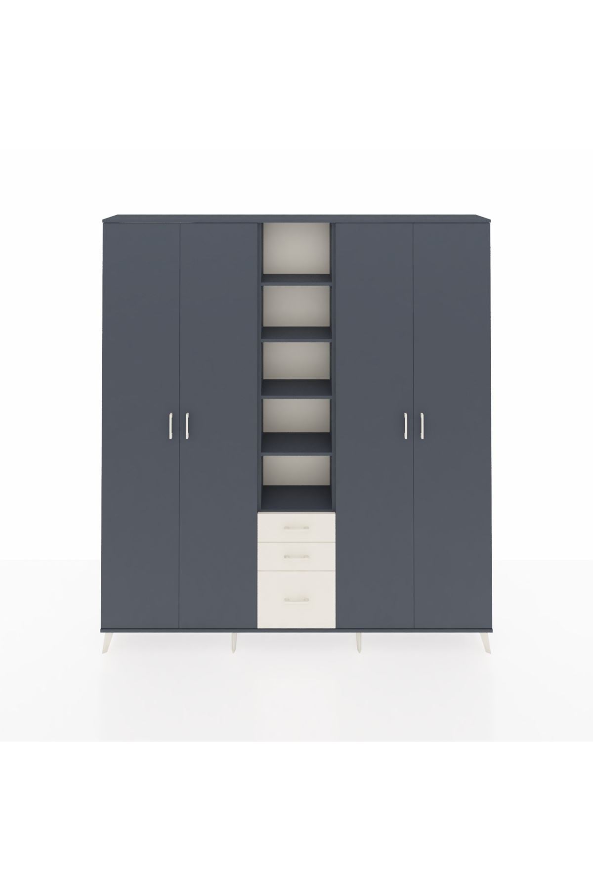 Arges Dolap 17 Raflı 3 Çekmeceli 4 Kapaklı 220x30x243 Antrasit-Antrasit/Aytaşı