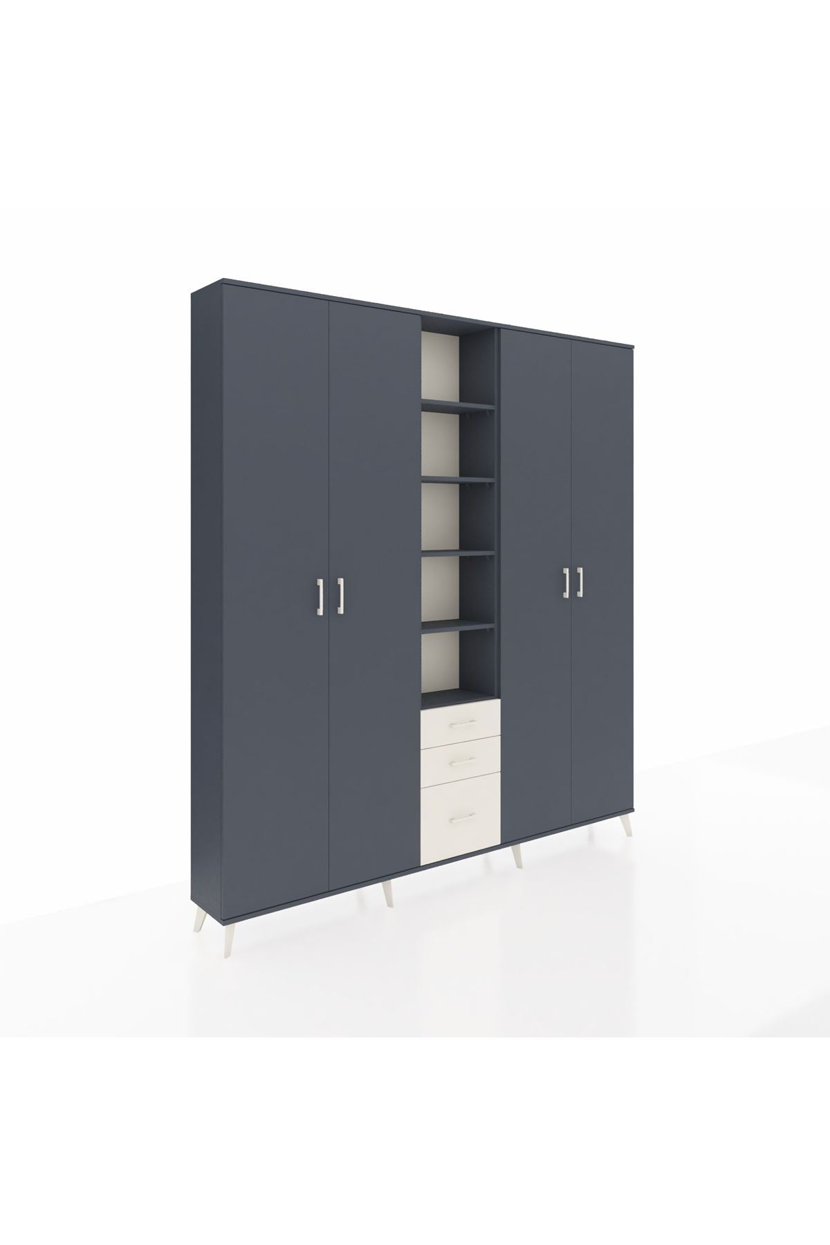 Arges Dolap 17 Raflı 3 Çekmeceli 4 Kapaklı 220x30x243 Antrasit-Antrasit/Aytaşı