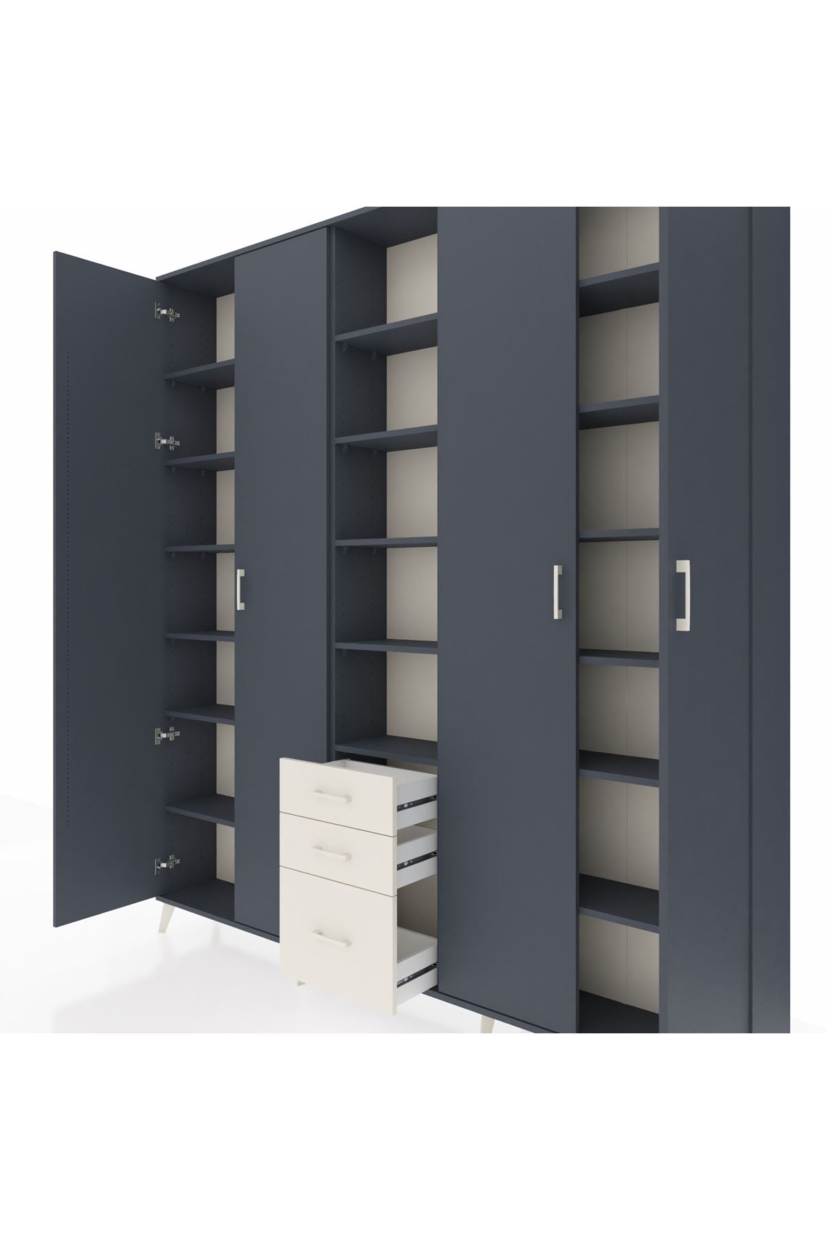 Arges Dolap 17 Raflı 3 Çekmeceli 4 Kapaklı 220x30x243 Antrasit-Antrasit/Aytaşı