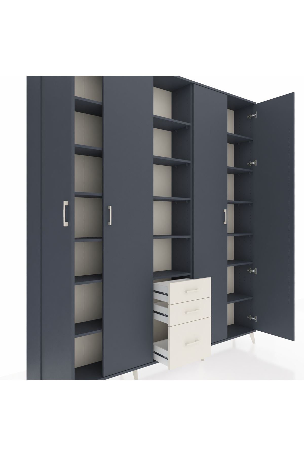 Arges Dolap 17 Raflı 3 Çekmeceli 4 Kapaklı 220x30x243 Antrasit-Antrasit/Aytaşı