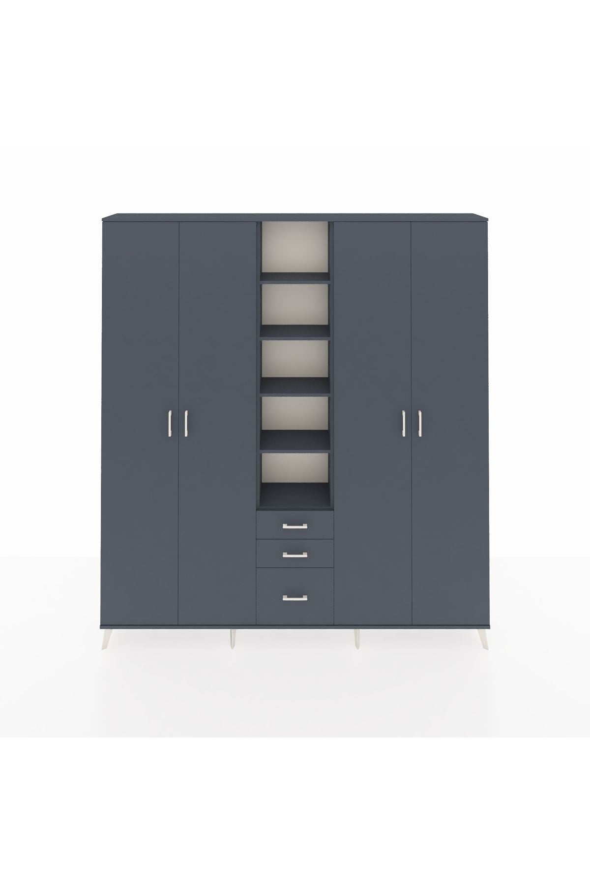 Arges Gardrop 17 Raflı 3 Çekmeceli 4 Kapaklı 220x30x243 Antrasit-Antrasit