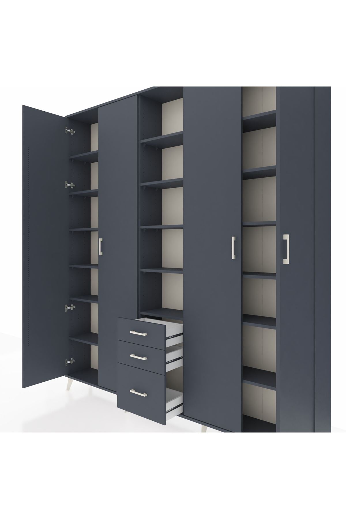 Arges Gardrop 17 Raflı 3 Çekmeceli 4 Kapaklı 220x30x243 Antrasit-Antrasit