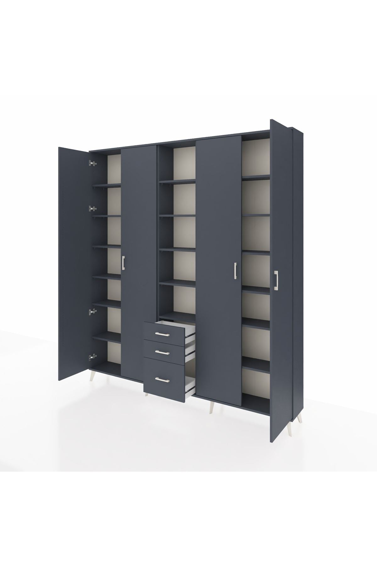 Arges Gardrop 17 Raflı 3 Çekmeceli 4 Kapaklı 220x30x243 Antrasit-Antrasit