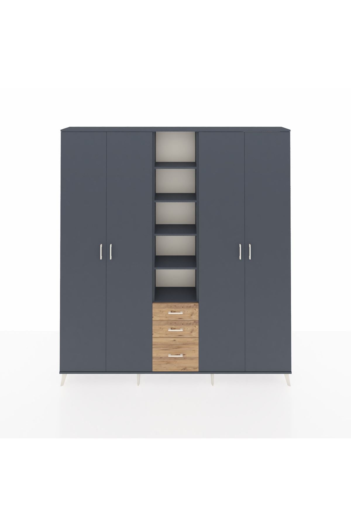 Arges Dolap 17 Raflı 3 Çekmeceli 4 Kapaklı 220x30x243 Antrasit-Antrasit/Çam