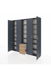 Arges Dolap 17 Raflı 3 Çekmeceli 4 Kapaklı 220x30x243 Antrasit-Antrasit/Çam