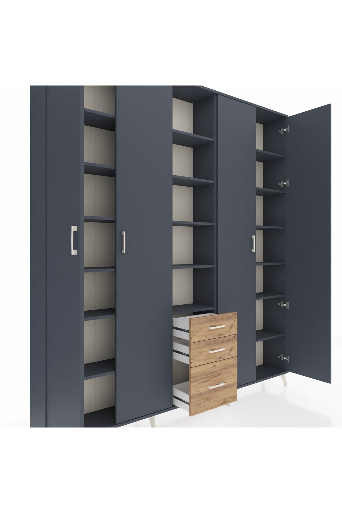 Arges Dolap 17 Raflı 3 Çekmeceli 4 Kapaklı 220x30x243 Antrasit-Antrasit/Çam