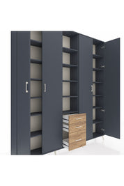 Arges Dolap 17 Raflı 3 Çekmeceli 4 Kapaklı 220x30x243 Antrasit-Antrasit/Çam