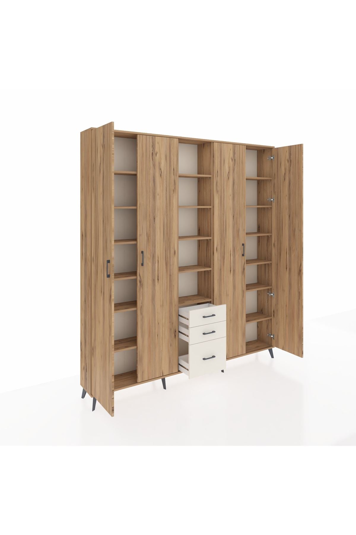 Arges Dolap 17 Raflı 3 Çekmeceli 4 Kapaklı 220x30x243 Çam-Çam/Aytaşı