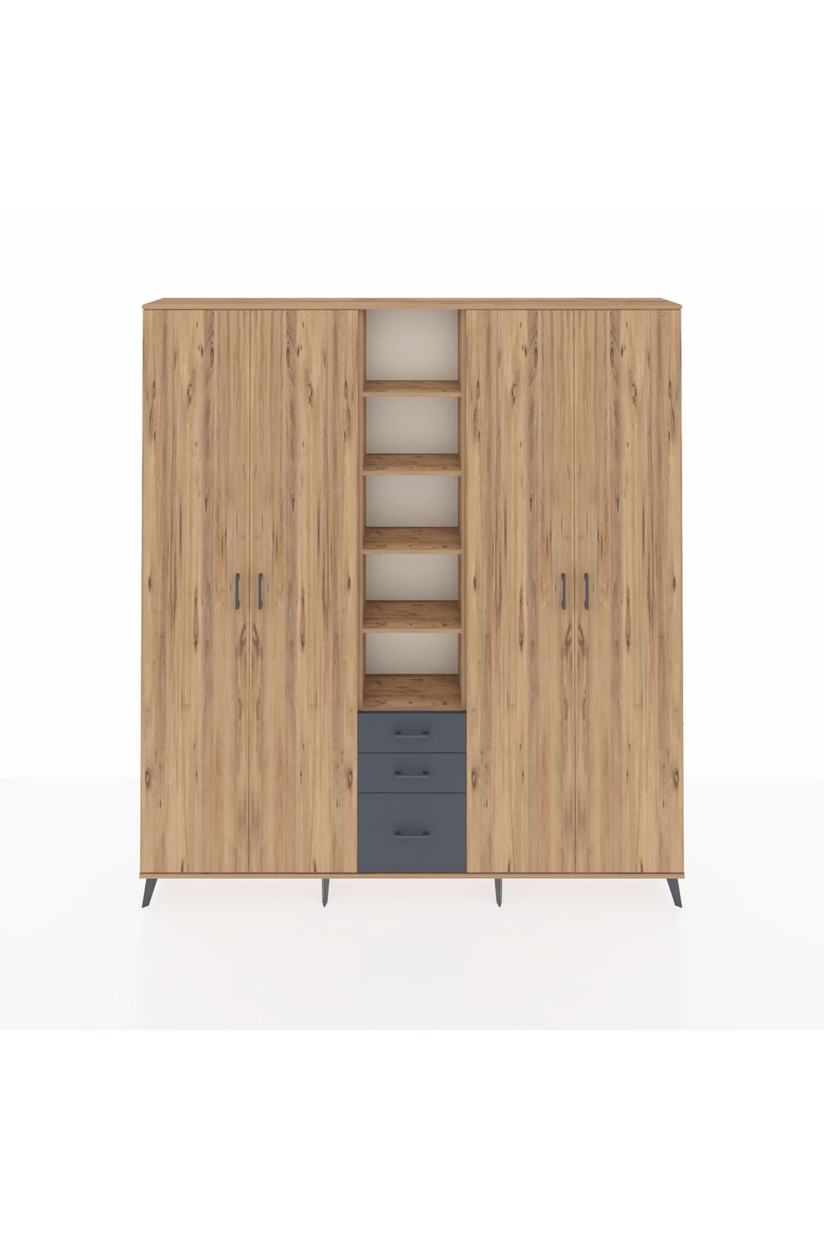 Arges Dolap 17 Raflı 3 Çekmeceli 4 Kapaklı 220x30x243 Çam-Çam/Antrasit