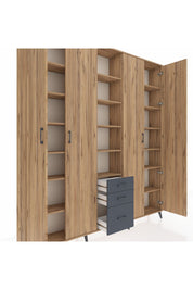 Arges Dolap 17 Raflı 3 Çekmeceli 4 Kapaklı 220x30x243 Çam-Çam/Antrasit