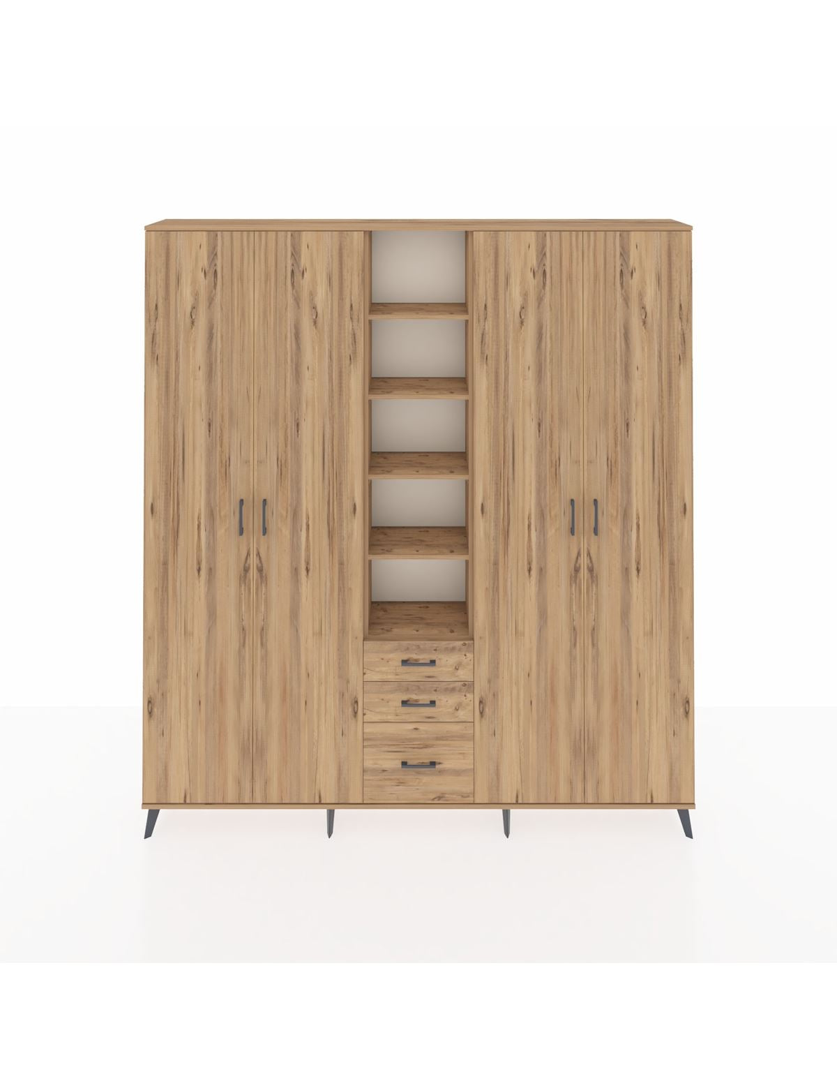 Arges Gardrop 17 Raflı 3 Çekmeceli 4 Kapaklı 220x30x243 Çam-Çam