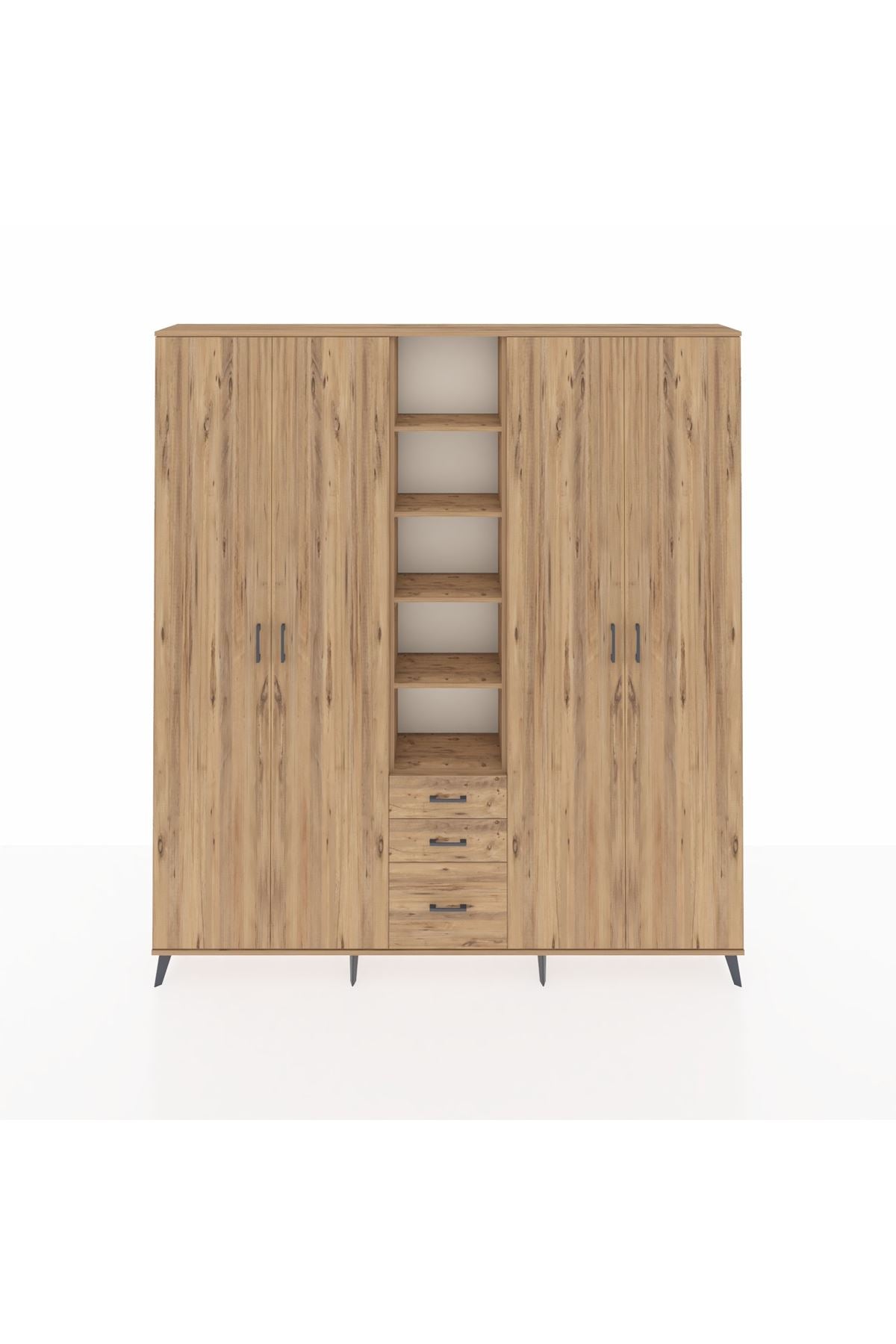 Arges Gardrop 17 Raflı 3 Çekmeceli 4 Kapaklı 220x30x243 Çam-Çam