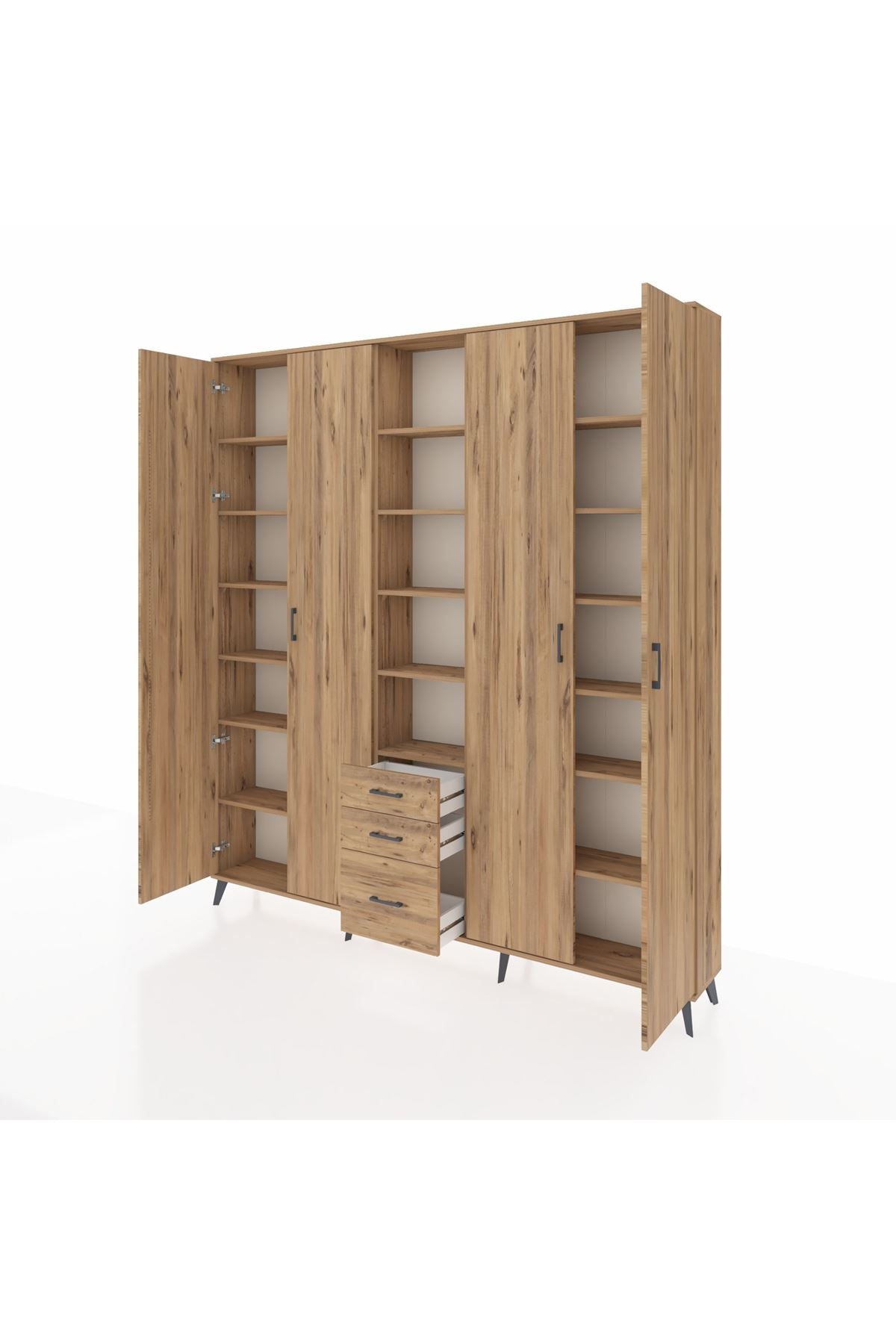 Arges Gardrop 17 Raflı 3 Çekmeceli 4 Kapaklı 220x30x243 Çam-Çam