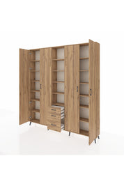 Arges Gardrop 17 Raflı 3 Çekmeceli 4 Kapaklı 220x30x243 Çam-Çam