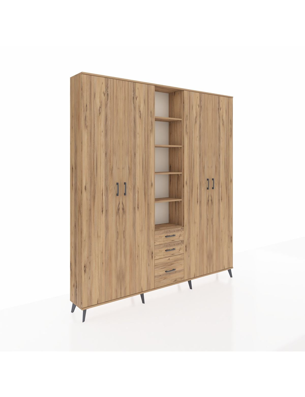 Arges Gardrop 17 Raflı 3 Çekmeceli 4 Kapaklı 220x30x243 Çam-Çam