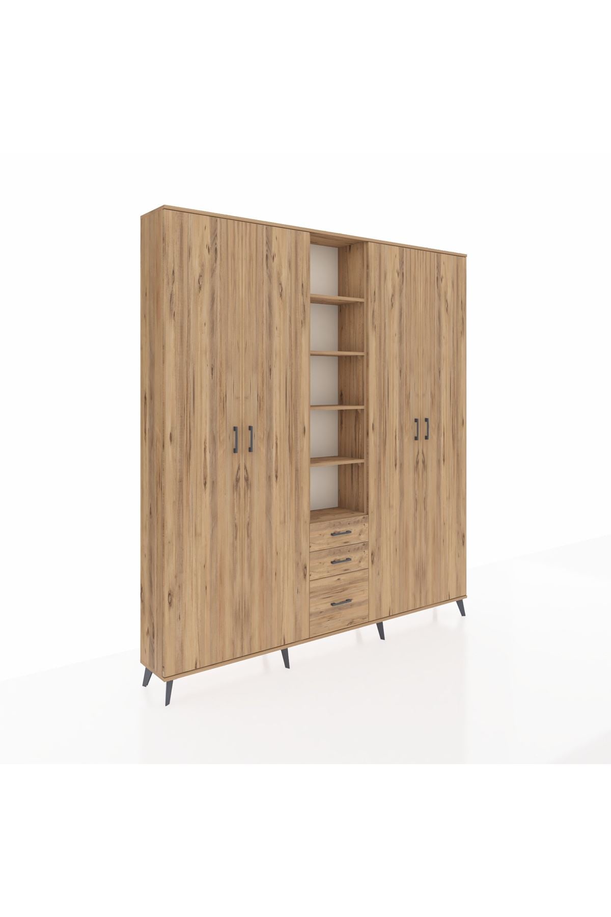 Arges Gardrop 17 Raflı 3 Çekmeceli 4 Kapaklı 220x30x243 Çam-Çam