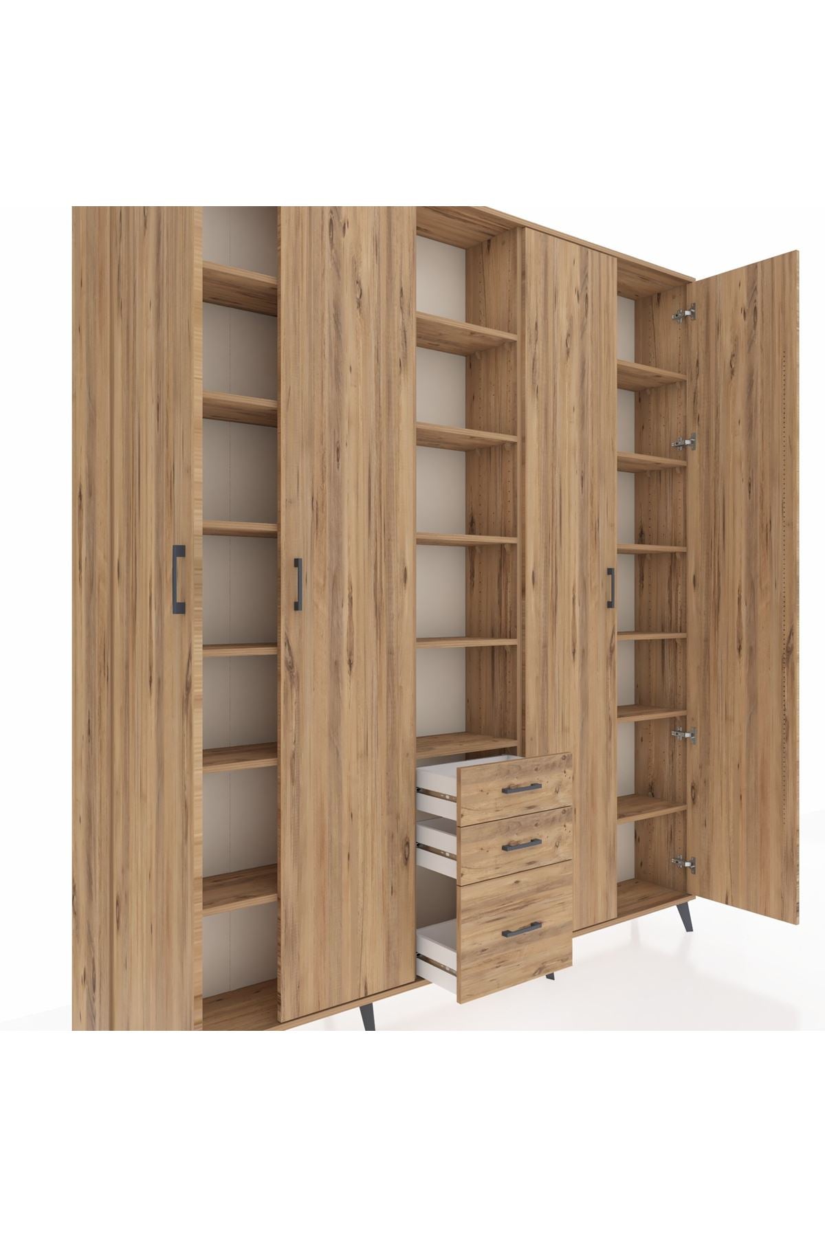 Arges Gardrop 17 Raflı 3 Çekmeceli 4 Kapaklı 220x30x243 Çam-Çam