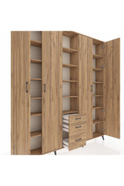 Arges Gardrop 17 Raflı 3 Çekmeceli 4 Kapaklı 220x30x243 Çam-Çam