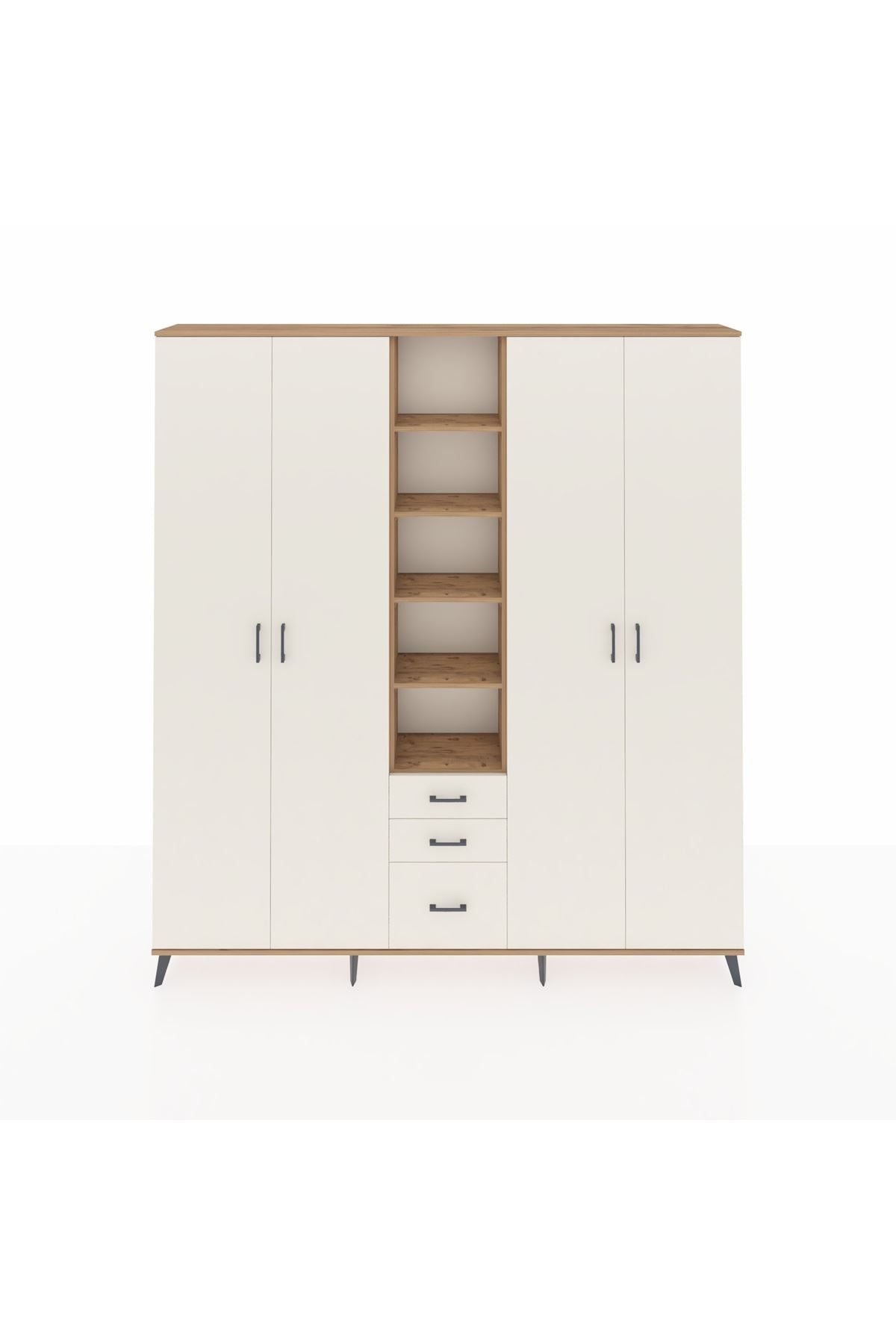 Arges Gardrop 17 Raflı 3 Çekmeceli 4 Kapaklı 220x30x243 Çam-Aytaşı