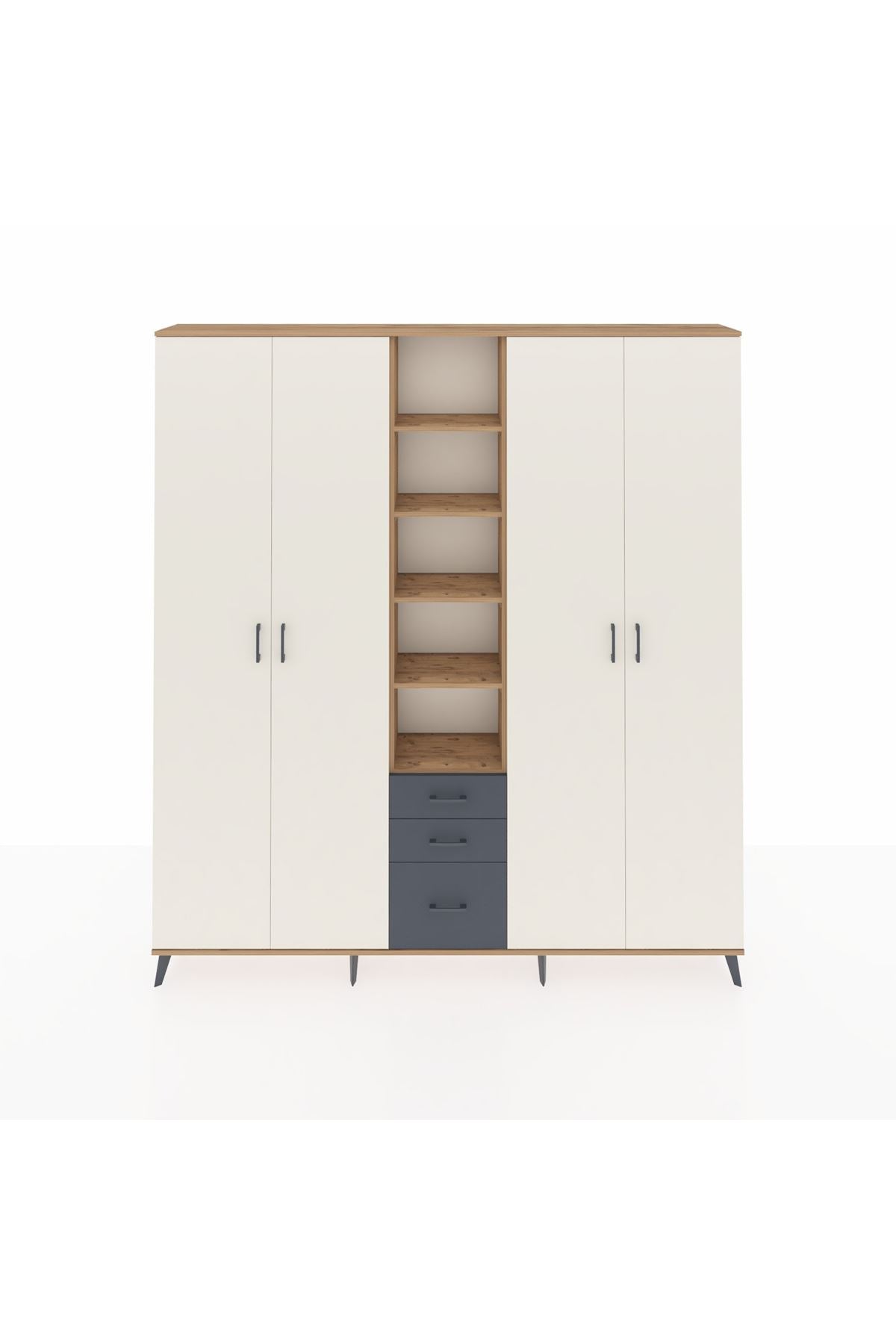 Arges Dolap 17 Raflı 3 Çekmeceli 4 Kapaklı 220x30x243 Çam-Aytaşı/Antrasit