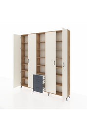 Arges Dolap 17 Raflı 3 Çekmeceli 4 Kapaklı 220x30x243 Çam-Aytaşı/Antrasit