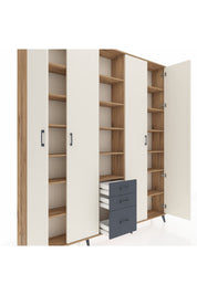 Arges Dolap 17 Raflı 3 Çekmeceli 4 Kapaklı 220x30x243 Çam-Aytaşı/Antrasit