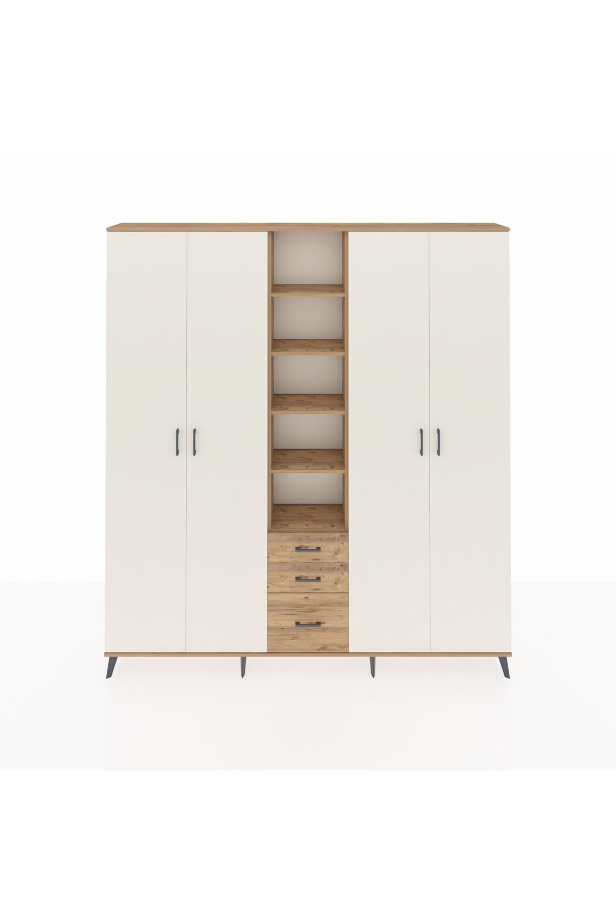 Arges Dolap 17 Raflı 3 Çekmeceli 4 Kapaklı 220x30x243 Çam-Aytaşı/Çam