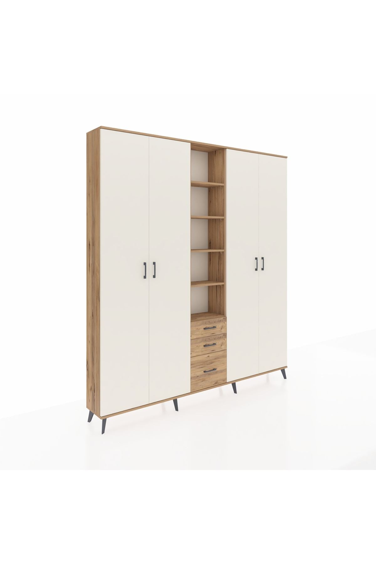 Arges Dolap 17 Raflı 3 Çekmeceli 4 Kapaklı 220x30x243 Çam-Aytaşı/Çam