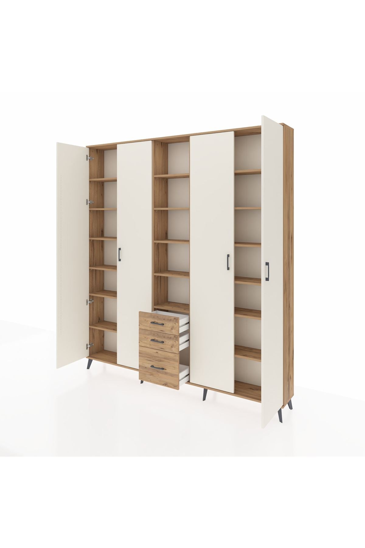 Arges Dolap 17 Raflı 3 Çekmeceli 4 Kapaklı 220x30x243 Çam-Aytaşı/Çam