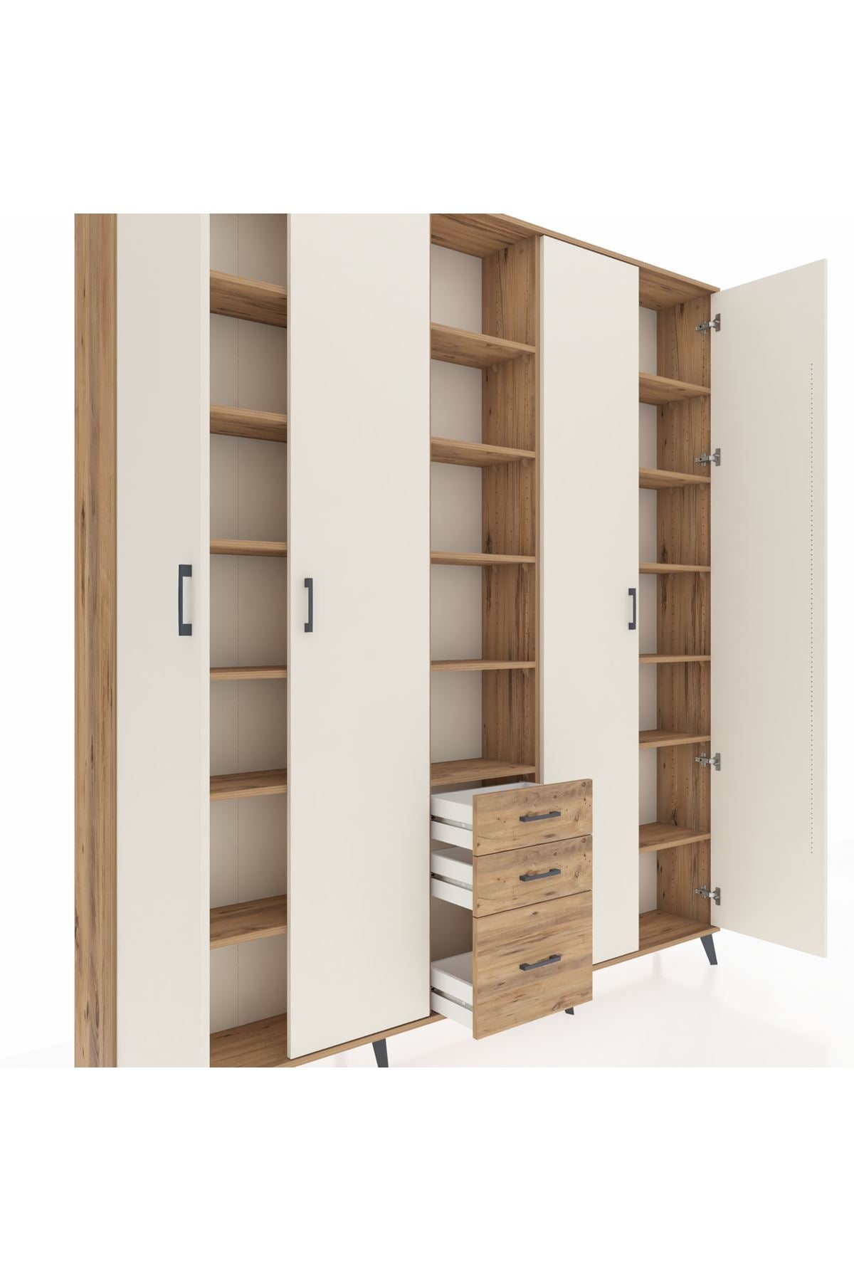 Arges Dolap 17 Raflı 3 Çekmeceli 4 Kapaklı 220x30x243 Çam-Aytaşı/Çam