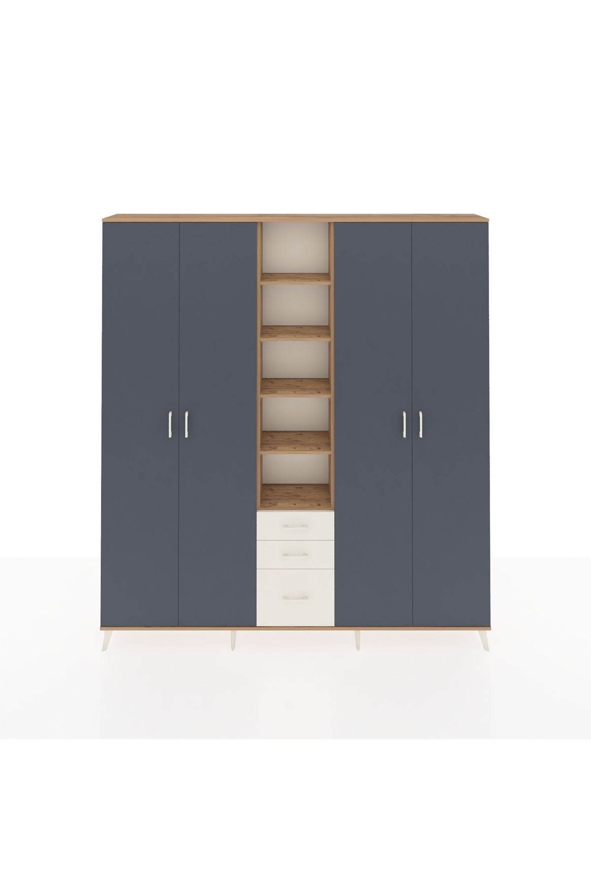 Arges Dolap 17 Raflı 3 Çekmeceli 4 Kapaklı 220x30x243 Çam-Antrasit/Aytaşı