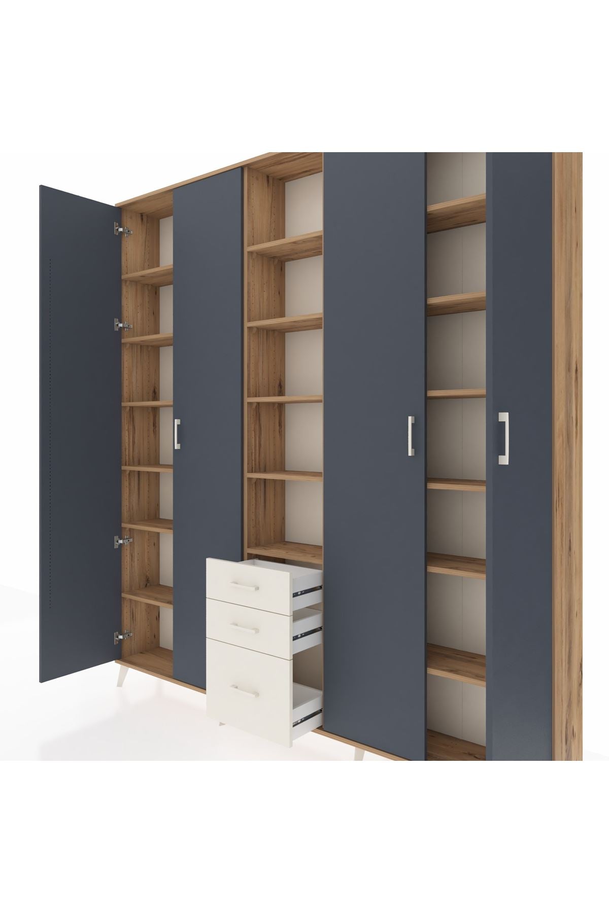 Arges Dolap 17 Raflı 3 Çekmeceli 4 Kapaklı 220x30x243 Çam-Antrasit/Aytaşı