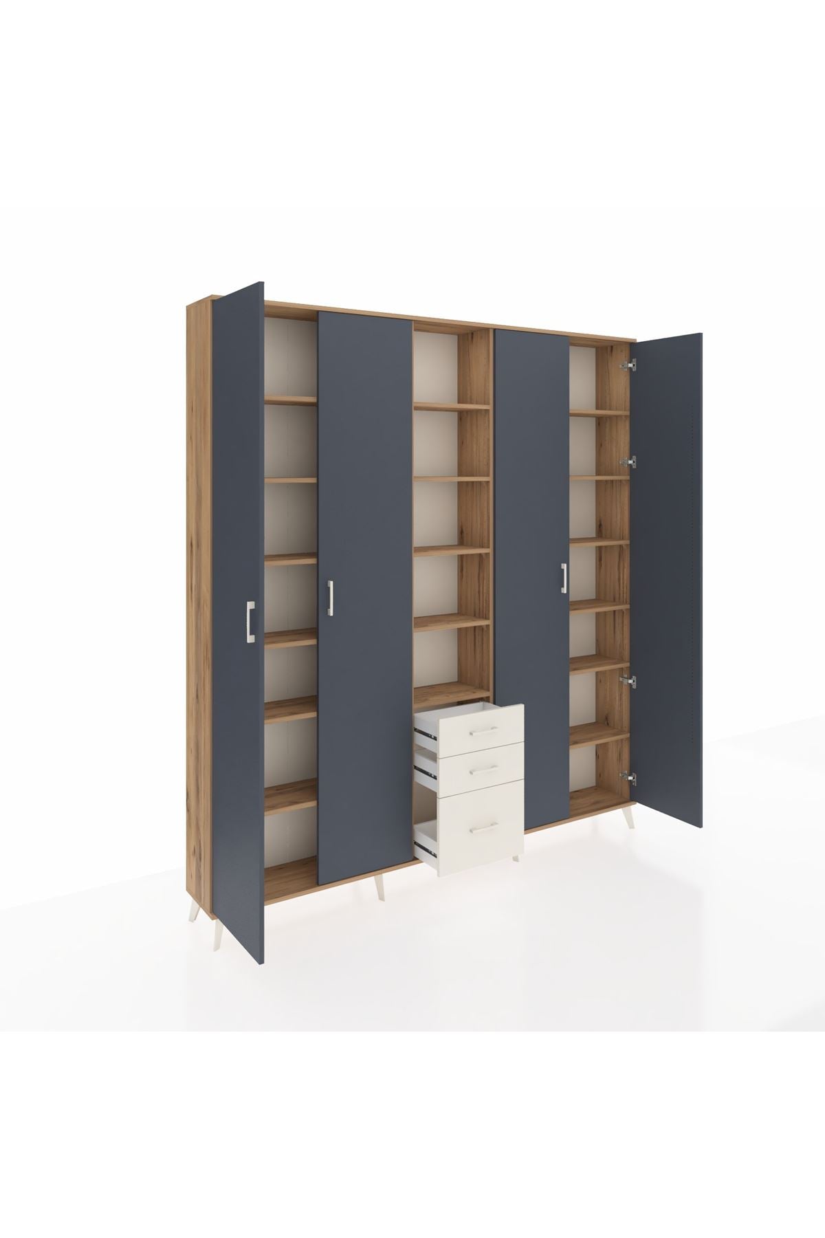 Arges Dolap 17 Raflı 3 Çekmeceli 4 Kapaklı 220x30x243 Çam-Antrasit/Aytaşı