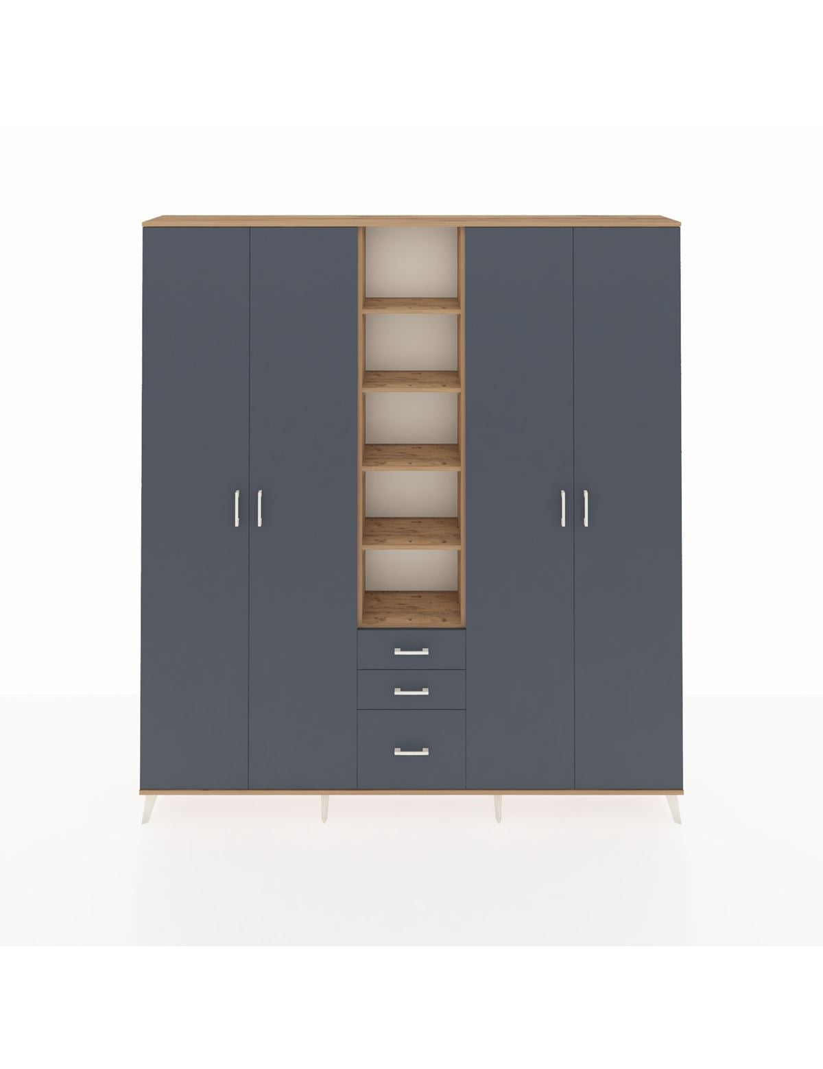 Arges Gardrop 17 Raflı 3 Çekmeceli 4 Kapaklı 220x30x243 Çam-Antrasit