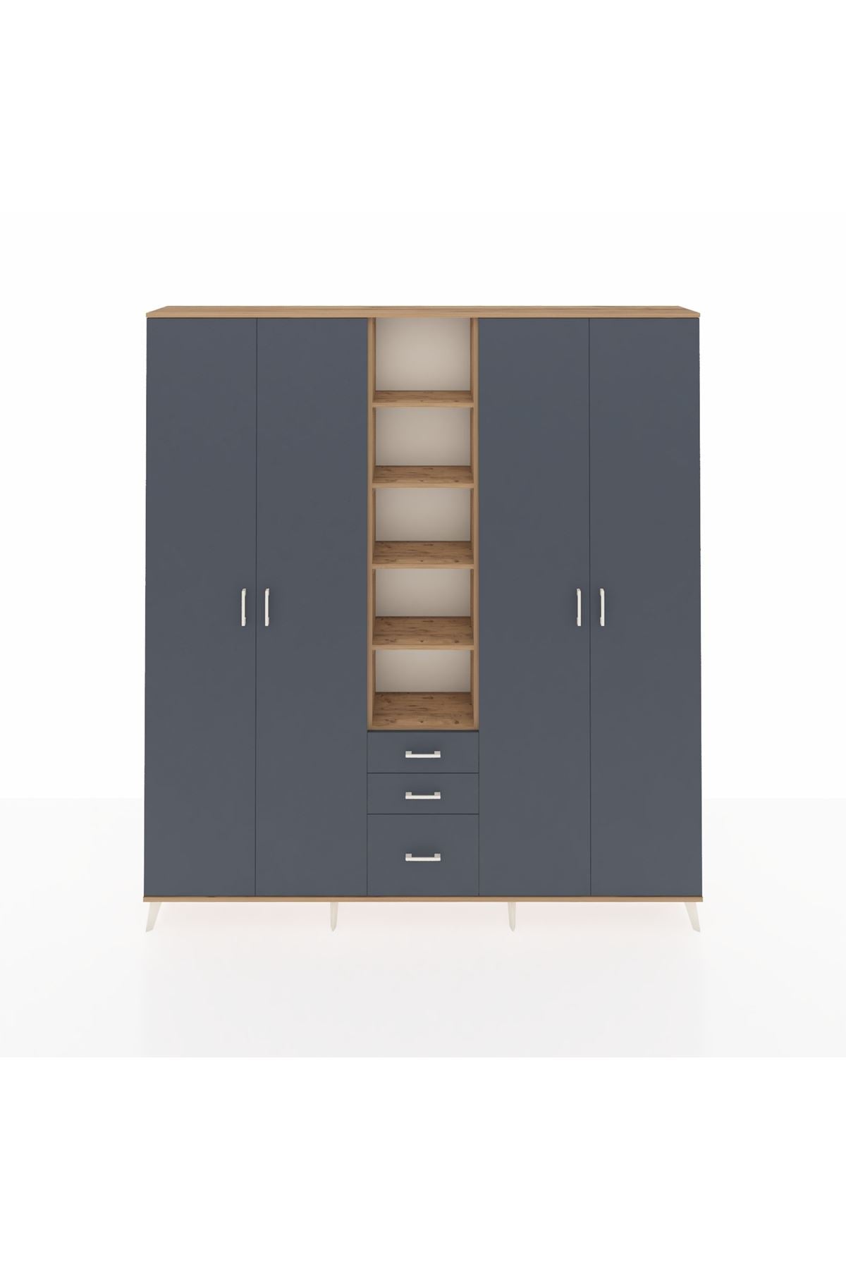 Arges Gardrop 17 Raflı 3 Çekmeceli 4 Kapaklı 220x30x243 Çam-Antrasit