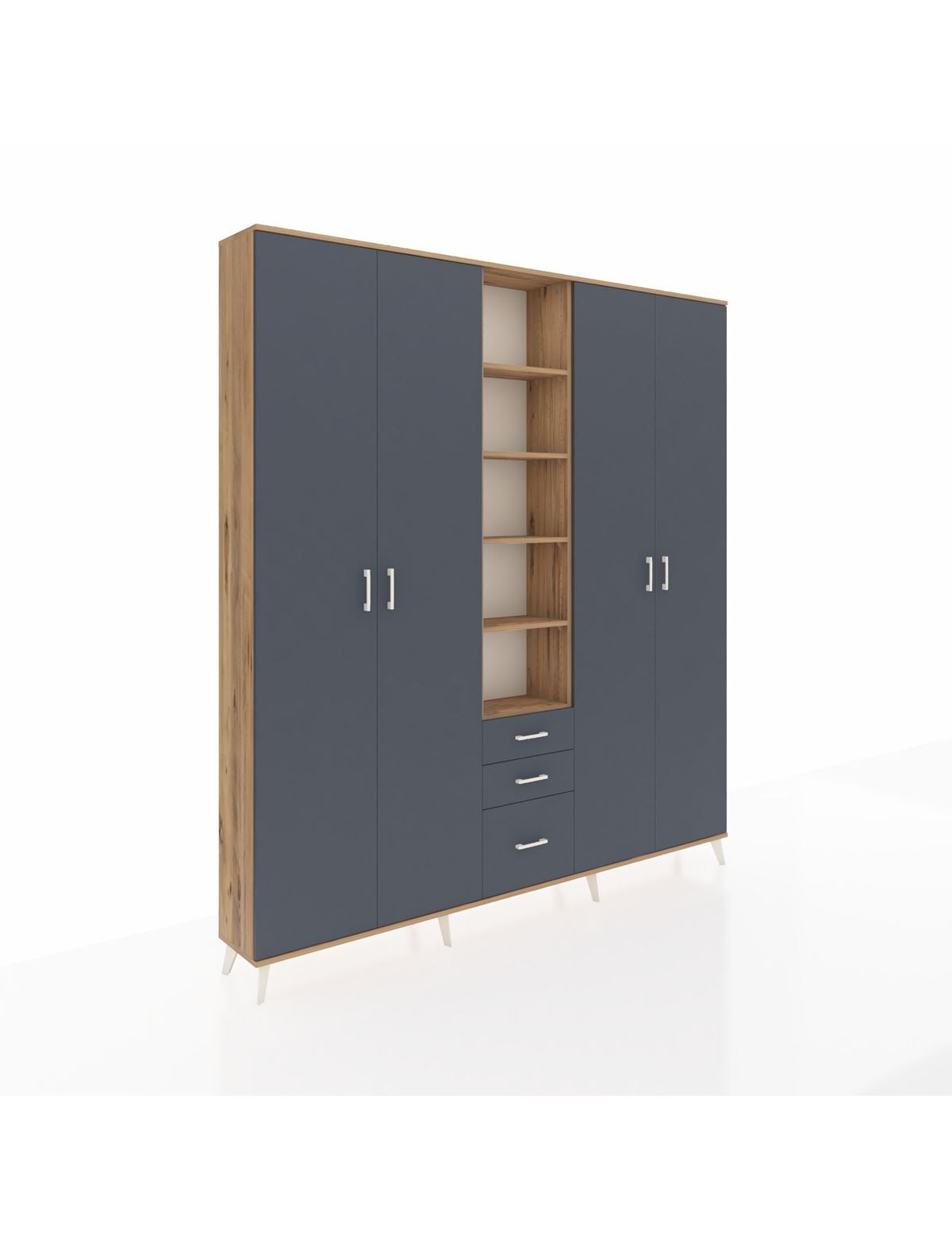 Arges Gardrop 17 Raflı 3 Çekmeceli 4 Kapaklı 220x30x243 Çam-Antrasit