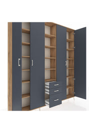 Arges Gardrop 17 Raflı 3 Çekmeceli 4 Kapaklı 220x30x243 Çam-Antrasit