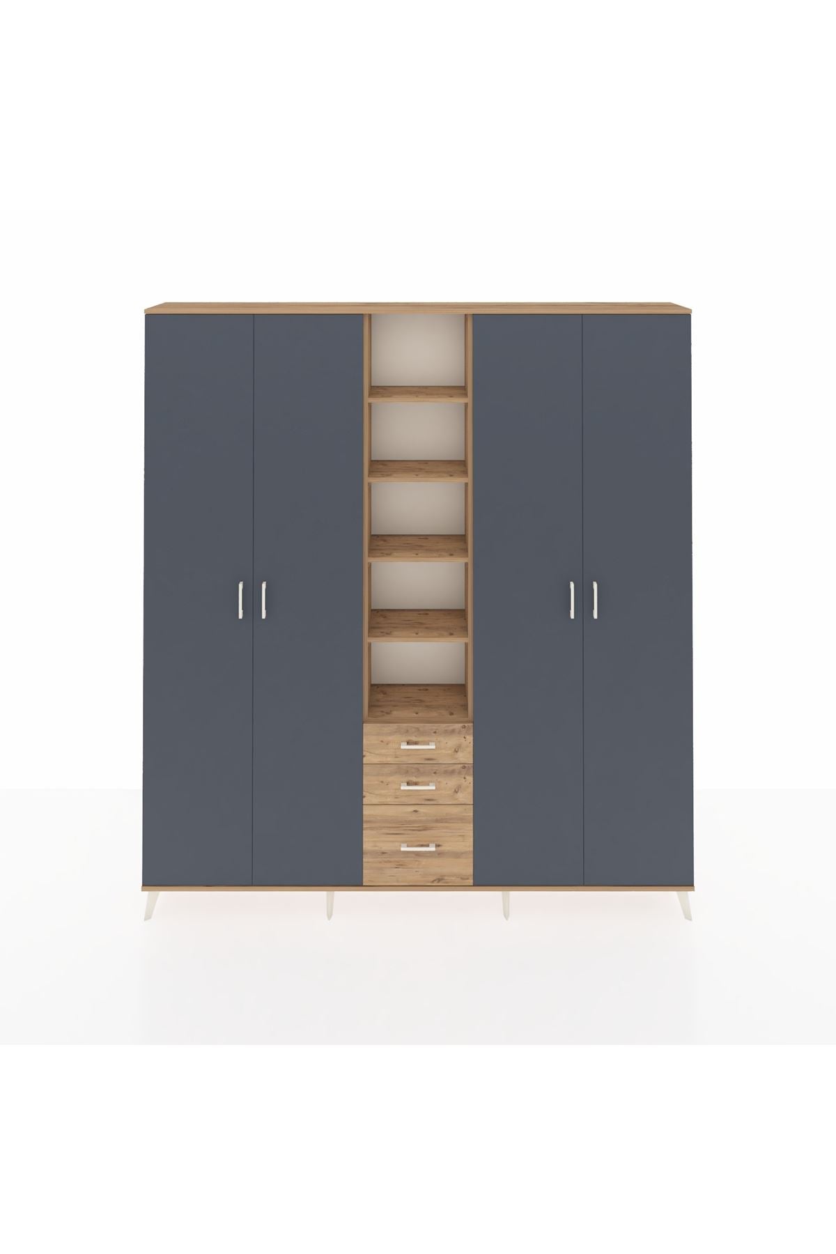 Arges Dolap 17 Raflı 3 Çekmeceli 4 Kapaklı 220x30x243 Çam-Antrasit/Çam