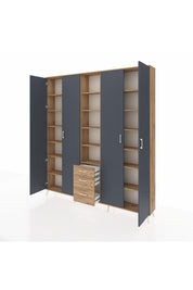 Arges Dolap 17 Raflı 3 Çekmeceli 4 Kapaklı 220x30x243 Çam-Antrasit/Çam