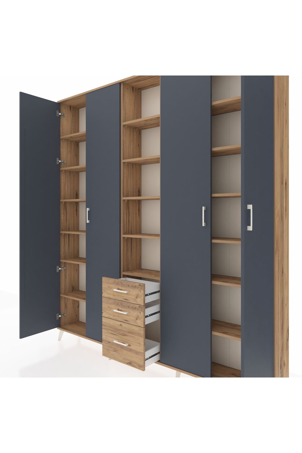 Arges Dolap 17 Raflı 3 Çekmeceli 4 Kapaklı 220x30x243 Çam-Antrasit/Çam